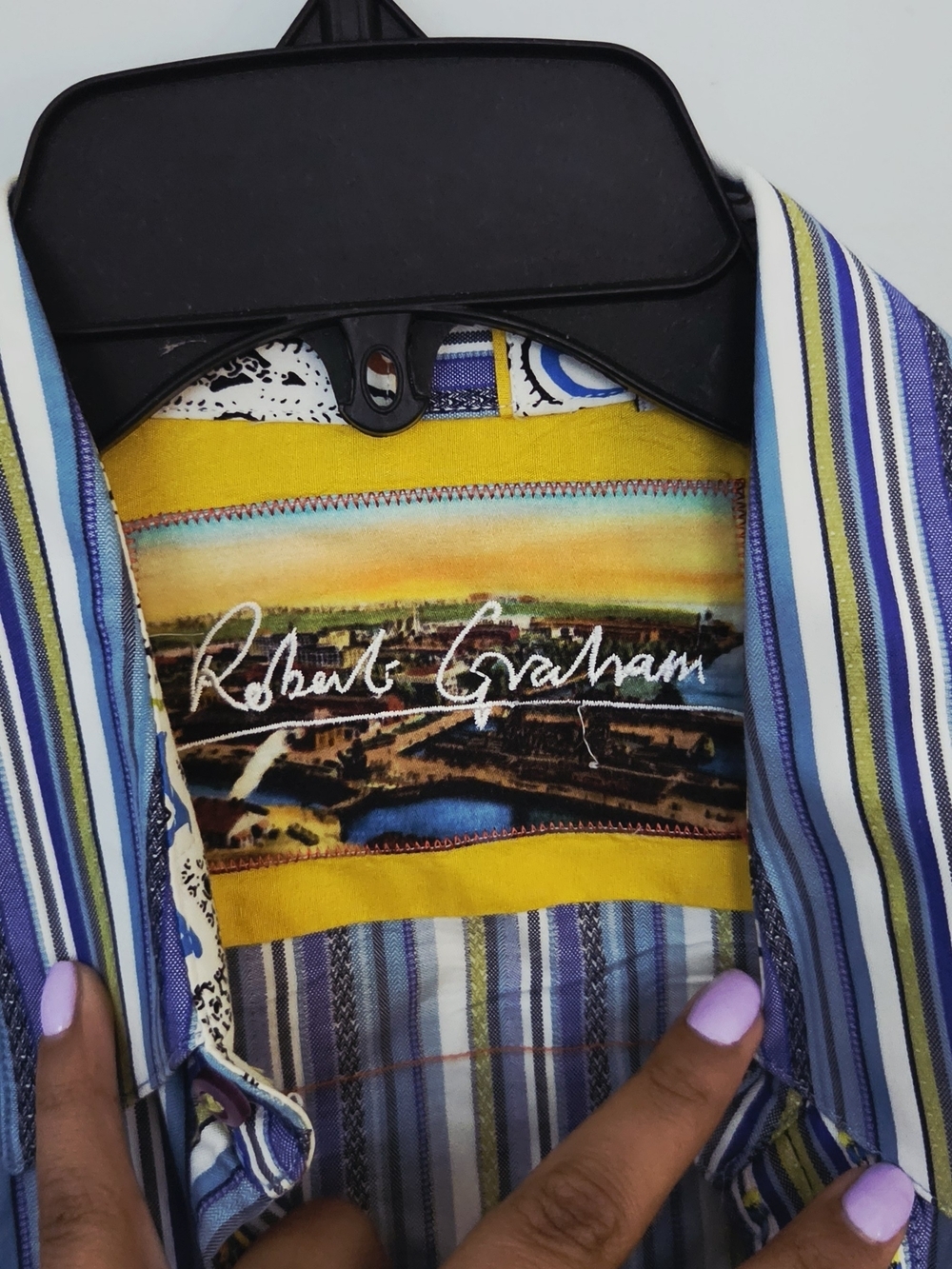 Robert Graham Men's Blue Striped Button-Up Shirt Size LARGE - Picture 3 of 10